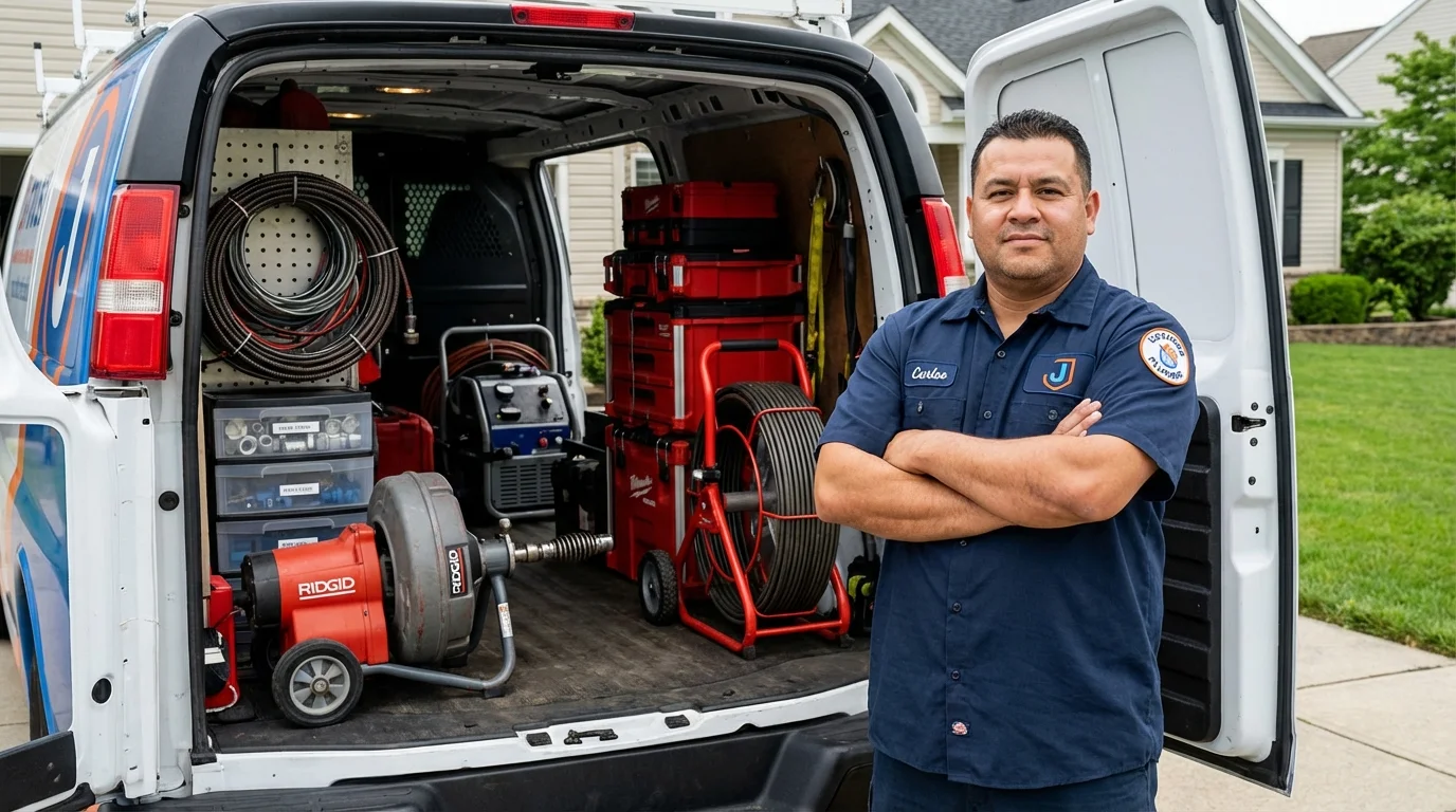 Professional drain cleaning equipment and Johns Plumbing LLC plumber in Wrentham