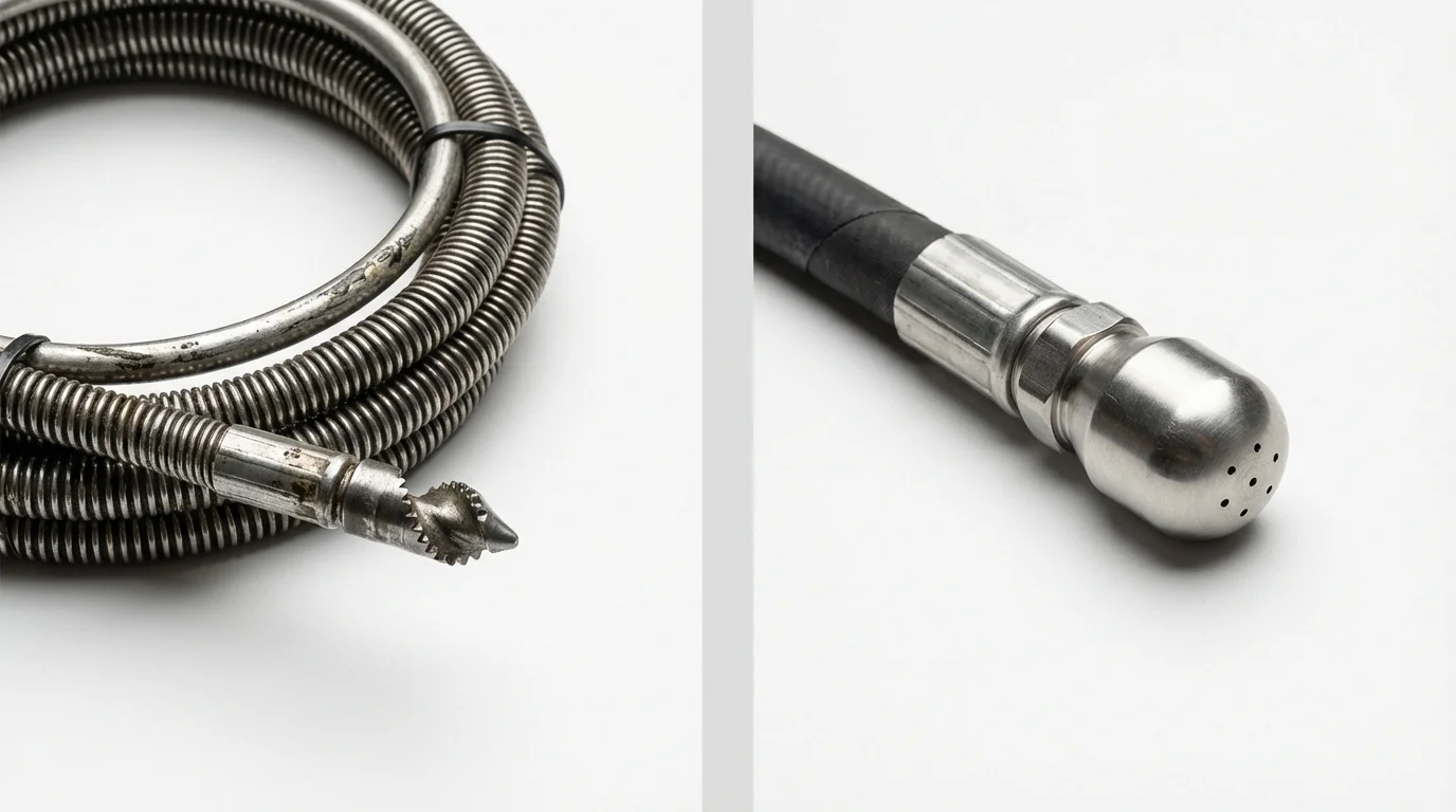 Drain snake cable and hydro jetting nozzle used for drain cleaning in Wrentham, MA